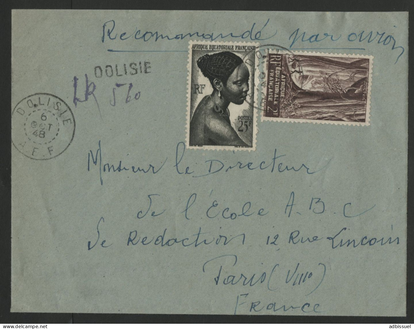 CONGO RECOMMANDE DE FORTUNE En 1948, DOLISIE BRAZAVILLE PARIS Timbres D'A. E. F. N° 226 + 217 TB - Covers & Documents