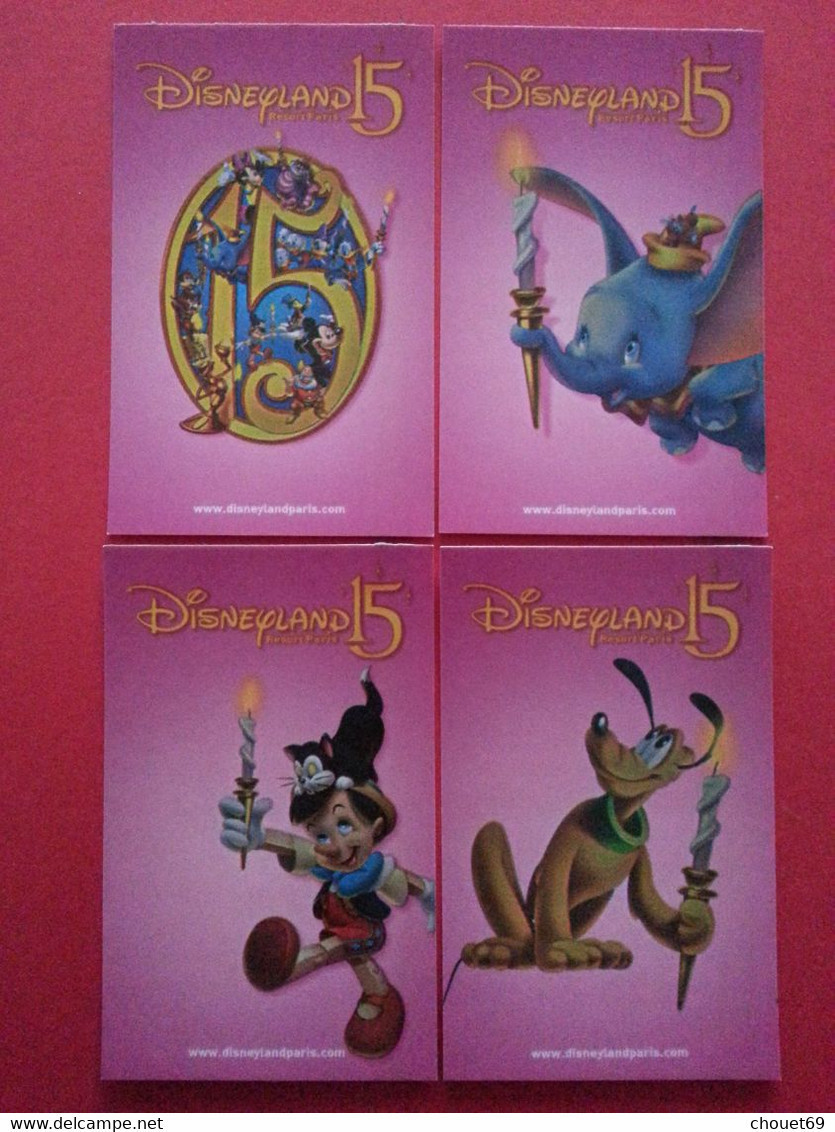 15 Ans Disneyland Paris 4 Pass Roses 15 Pinocchio Dumbo Pluto GRATUIT 14/03/2009 Mullitour EURO DISNEY (TB0322 - Disney-Pässe