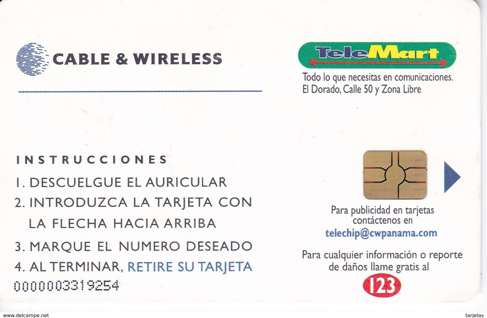 (CHIP ROJO) TARJETA DE PANAMA DE CABLE & WIRELESS DE TELEMART - Panama