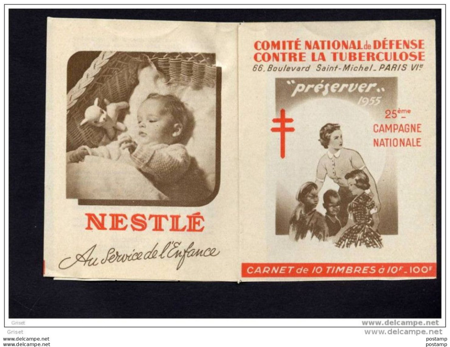 Carnet Comité National  Contre La Tuberculose-1955 Complet -bel état Vignettes Gomme Brillante - Blocks & Sheetlets & Booklets