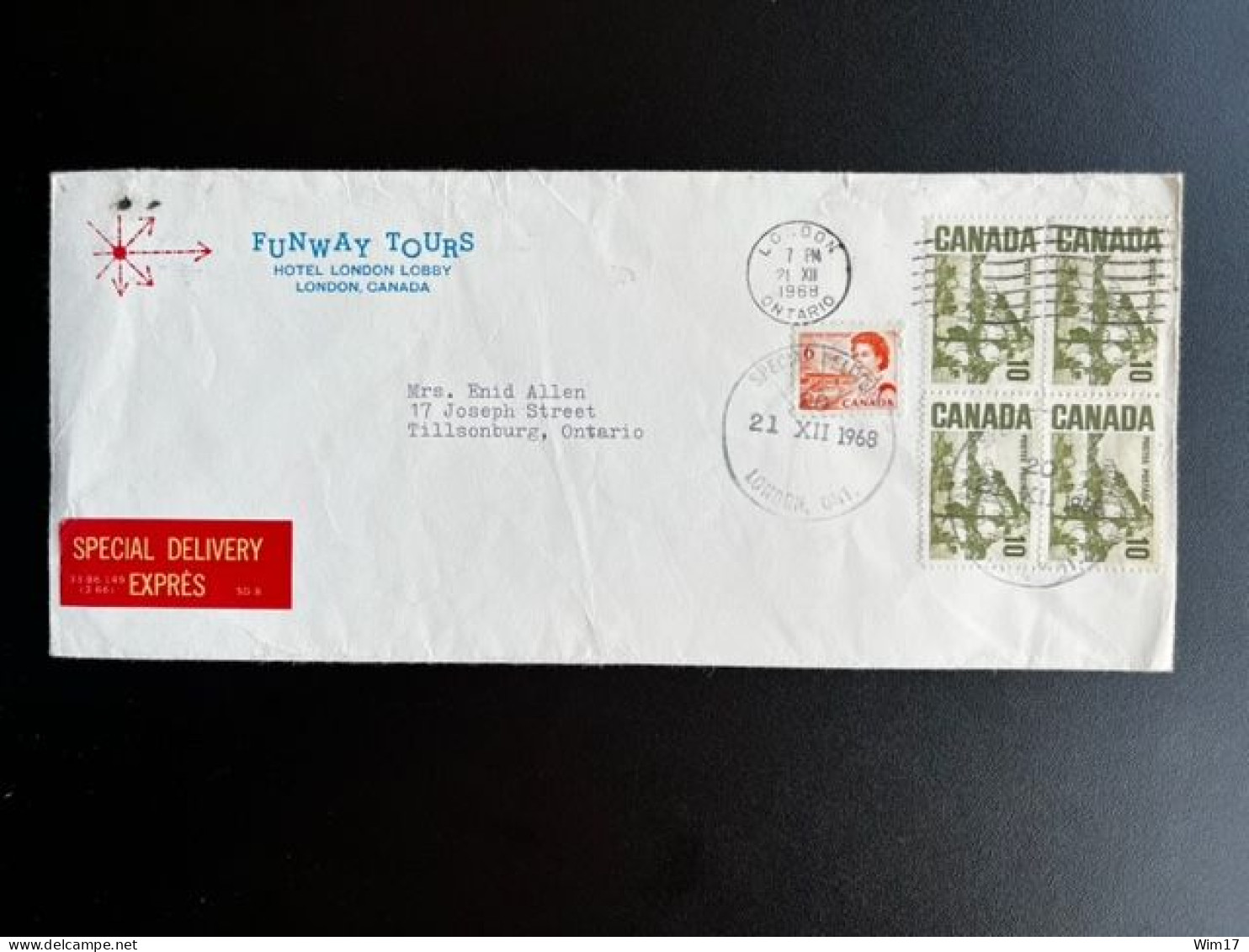 CANADA 1968 EXPRESS LETTER LONDON TO TILLSONBURG 21-12-1968 EXPRES - Covers & Documents