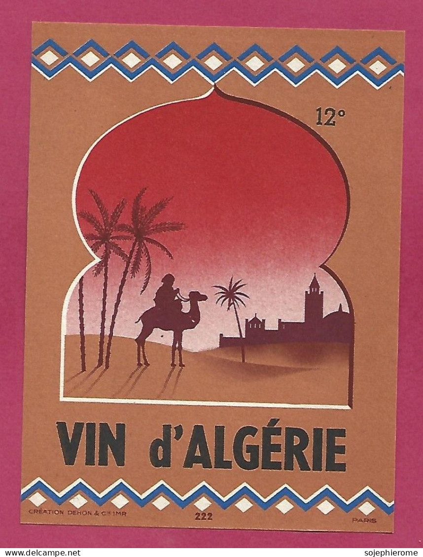 étiquette Vin D'Algérie 12° Dromadaire Bédouin Palmiers Mosquée Village - Dromedarios