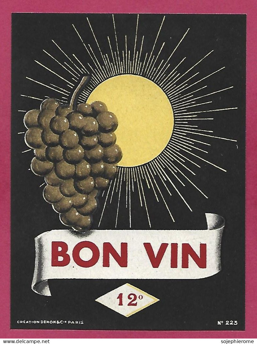 étiquette Bon Vin 12° Grappe De Raisin Soleil - Univers