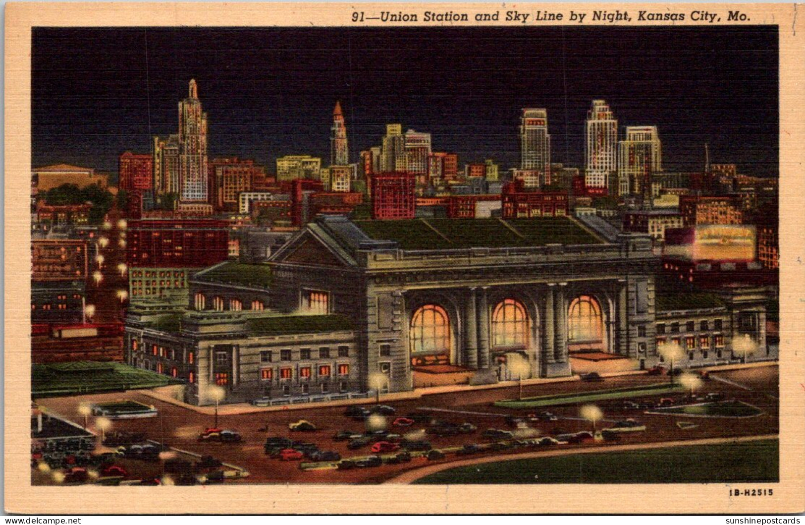 Missouri Kansas City Union Railroad Station And Skyline By Night Curteich - Kansas City – Missouri