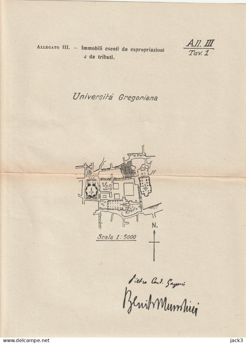 DISEGNO TECNICO - UNIVERSITA' GREGORIANA - TAV. 1  - FIRMA BENITO MUSSOLINI - Opere Pubbliche