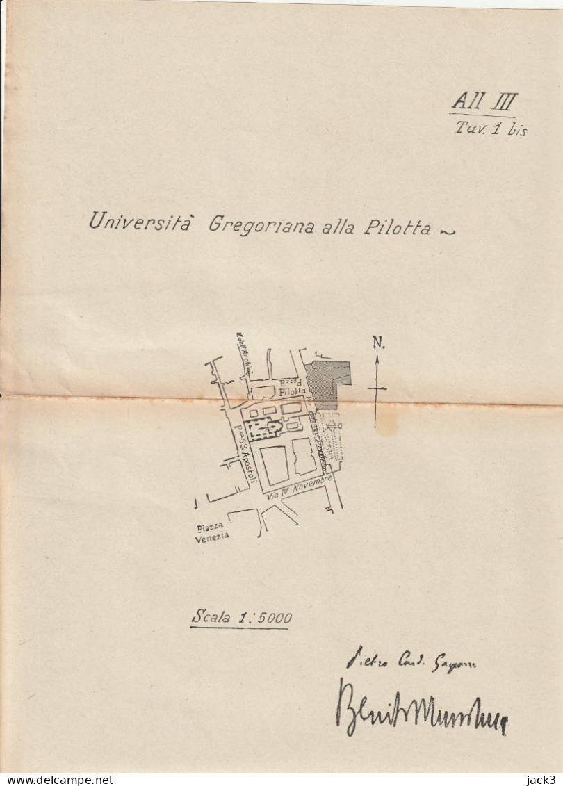 DISEGNO TECNICO - UNIVERSITA' GREGORIANA ALLA PILOTTA - TAV. 1 Bis - FIRMA BENITO MUSSOLINI - Obras Públicas