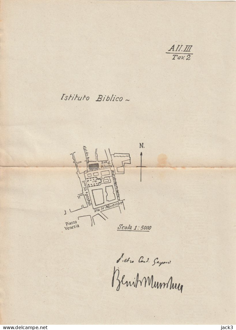 DISEGNO TECNICO - ISTITUTO BIBLICO - TAV. 2 - FIRMA BENITO MUSSOLINI - Obras Públicas