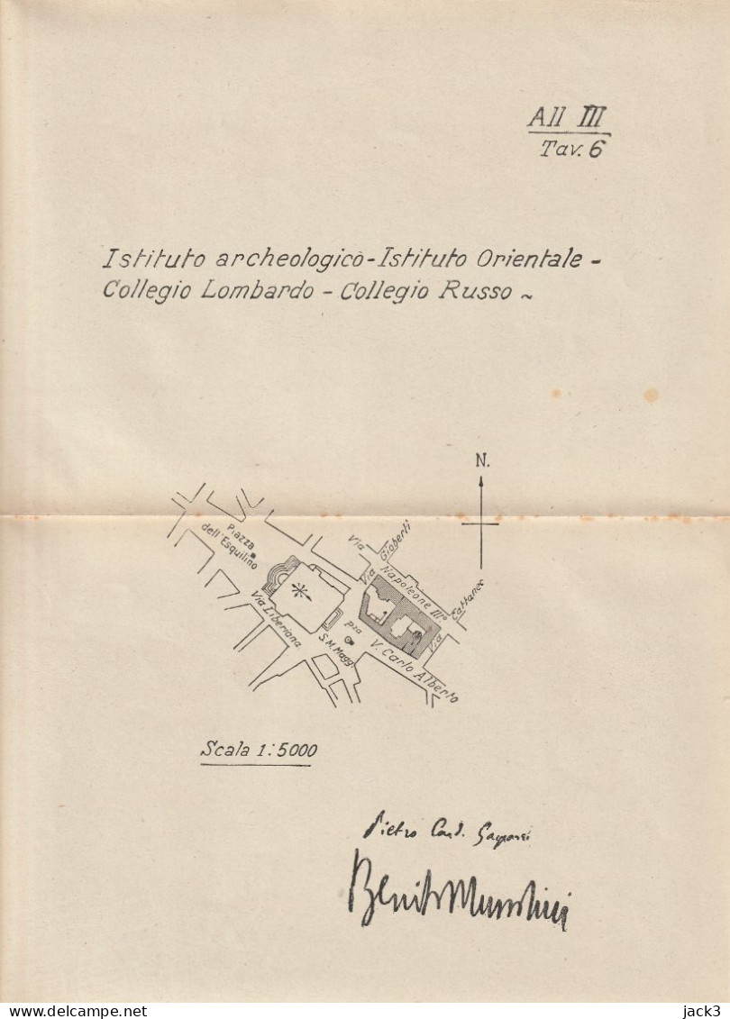 DISEGNO TECNICO - IST. ARCHEOL. ORIENT. COLL. LOMBARDO COLL. RUSSO - TAV. 6 - FIRMA BENITO MUSSOLINI - Travaux Publics