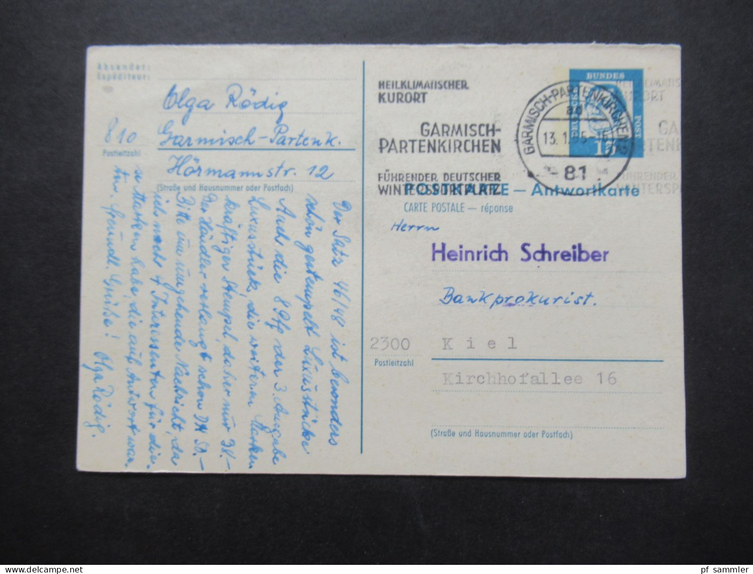 BRD 1965 Bedeutende Deutsche Ganzsache Antwortkarte P 80 A Werbestempel Garmisch Partenkirchen Kurort - Cartes Postales - Oblitérées