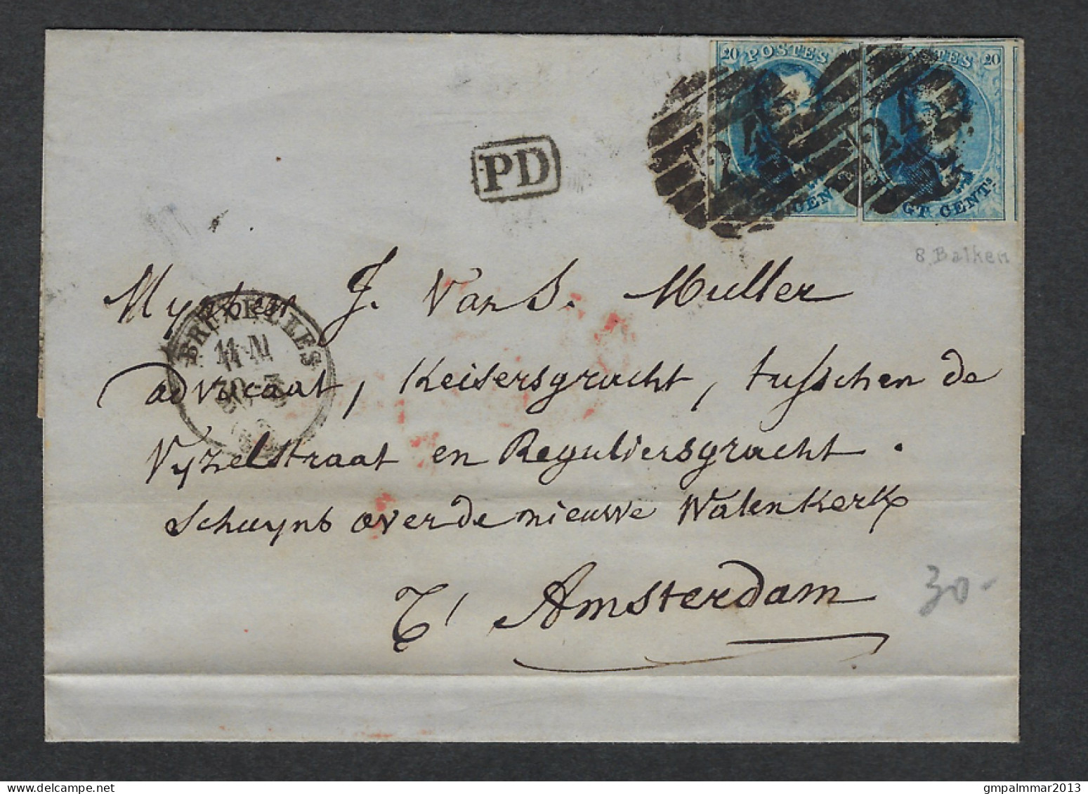 Medaillon 20 Cent (2 X) Verzonden Te BRUXELLES Naar AMSTERDAM In 1862 ; Details & Staat Zie 2 Scans ! LOT 267 - 1849-1865 Médaillons (Autres)