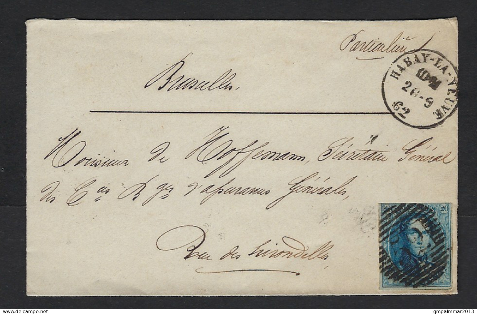 Médaillon - N°11 Sur Lettre Obl HABAY - LA - NEUVE (P52) Vers BRUXELLES Le 20/9/1862 , Voir 2 Scans ! LOT 267 - 1849-1865 Medallones (Otros)