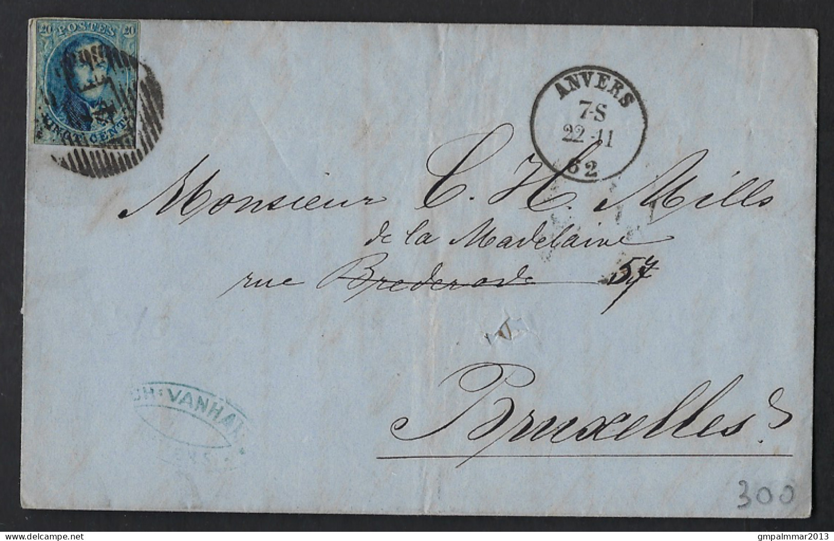 Medaillon 20 Cent  Op Brief Verzonden Van ANVERS (P4) Naar BRUXELLES IN 1862 ; Details & Staat Zie 2 Scans ! LOT 267 - 1849-1865 Médaillons (Autres)