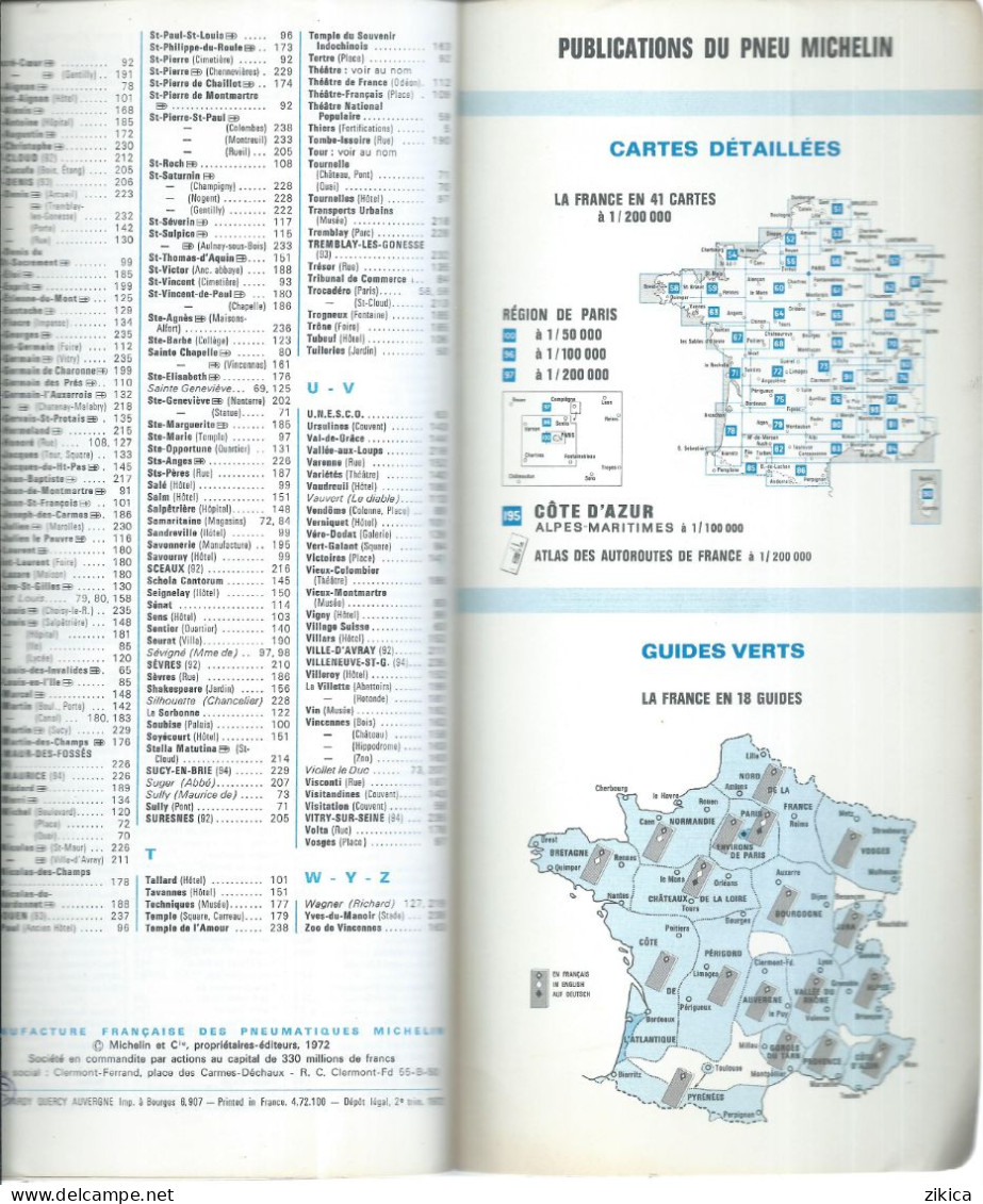 MICHELIN  maps - Paris et sa banlieue 1972,France,242 pages