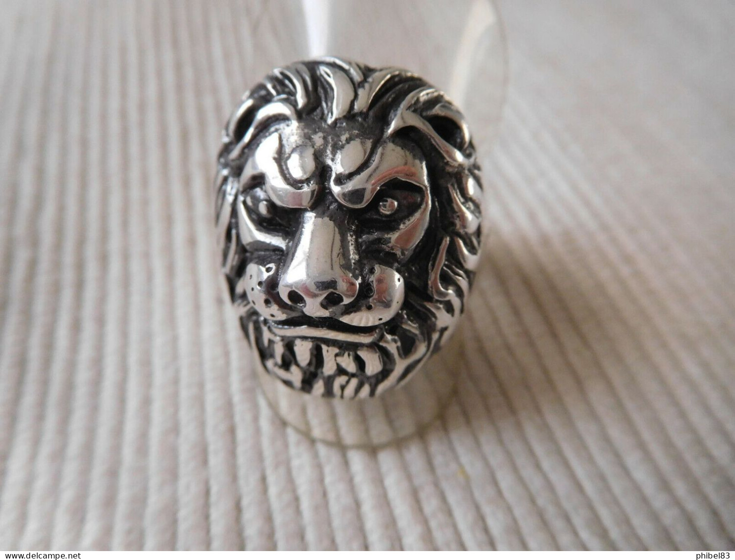 Bague Homme En Argent Massif 925 Taille 61 Fauve Lion Felin Gothique Biker B17 - Anelli