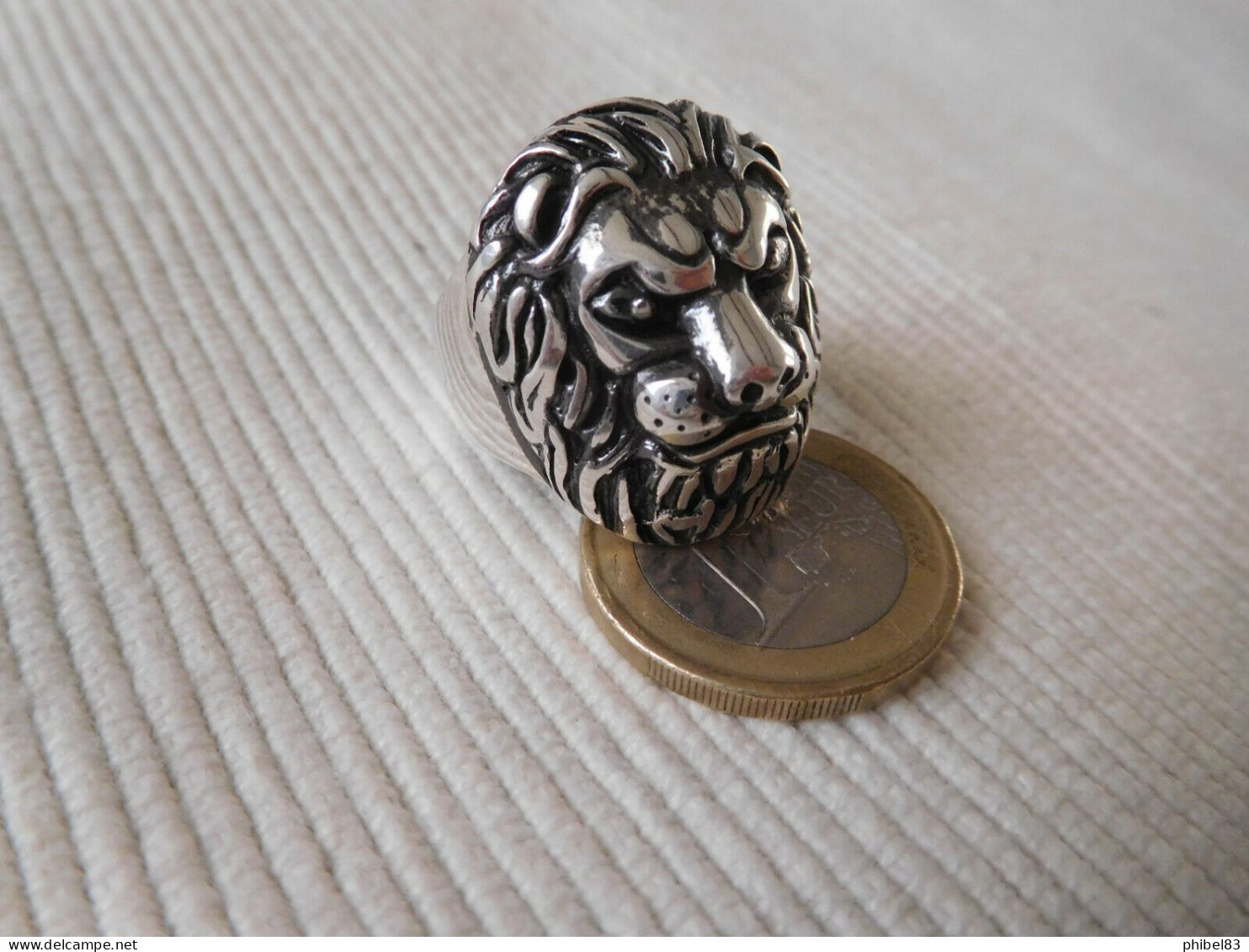 Bague Homme En Argent Massif 925 Taille 61 Fauve Lion Felin Gothique Biker B17 - Anelli