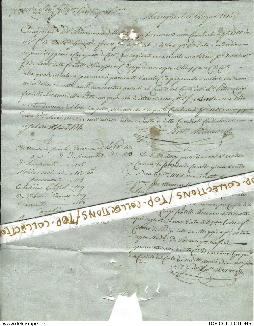 1815 LETTRE Murin Marseille Signature . Maçonnique Pour Parodi  Banque Genova Gênes V.HISTORIQUE - 1800 – 1899