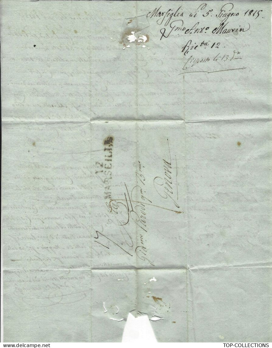 1815 LETTRE Murin Marseille signature . maçonnique pour Parodi  Banque Genova Gênes V.HISTORIQUE