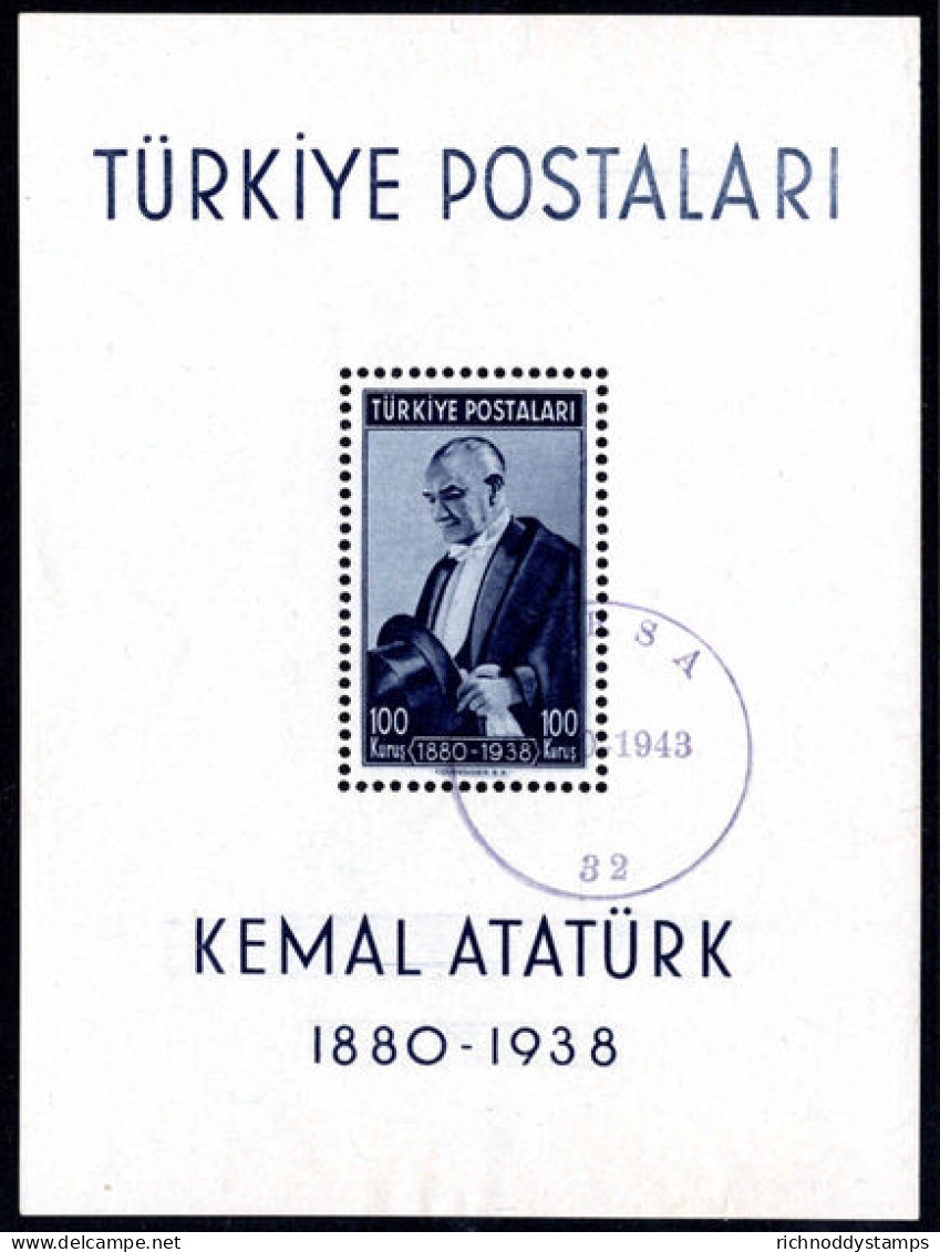 Turkey 1940 Death Of Ataturk Souvenir Sheet Fine Used. - Oblitérés