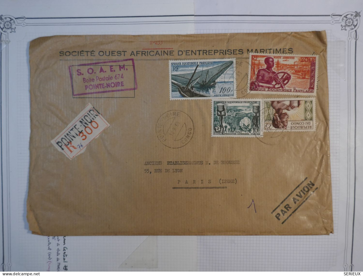 BU9  AEF CONGO BELLE LETTRE MARITIME PRIVEE 1959 PETIT BUREAU POINTE NOIRE A PARIS FRANCE + PA  200F ++++ - Storia Postale