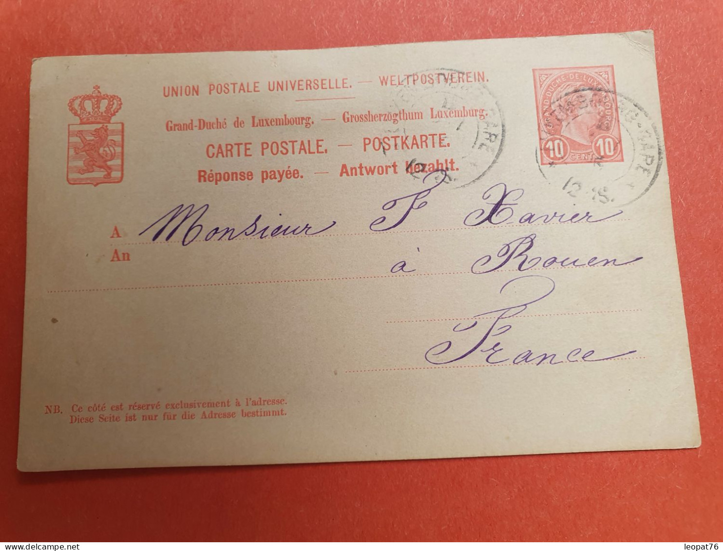 Luxembourg - Entier Postal De Luxembourg Pour Rouen En 1896 - Réf J 259 - Postwaardestukken