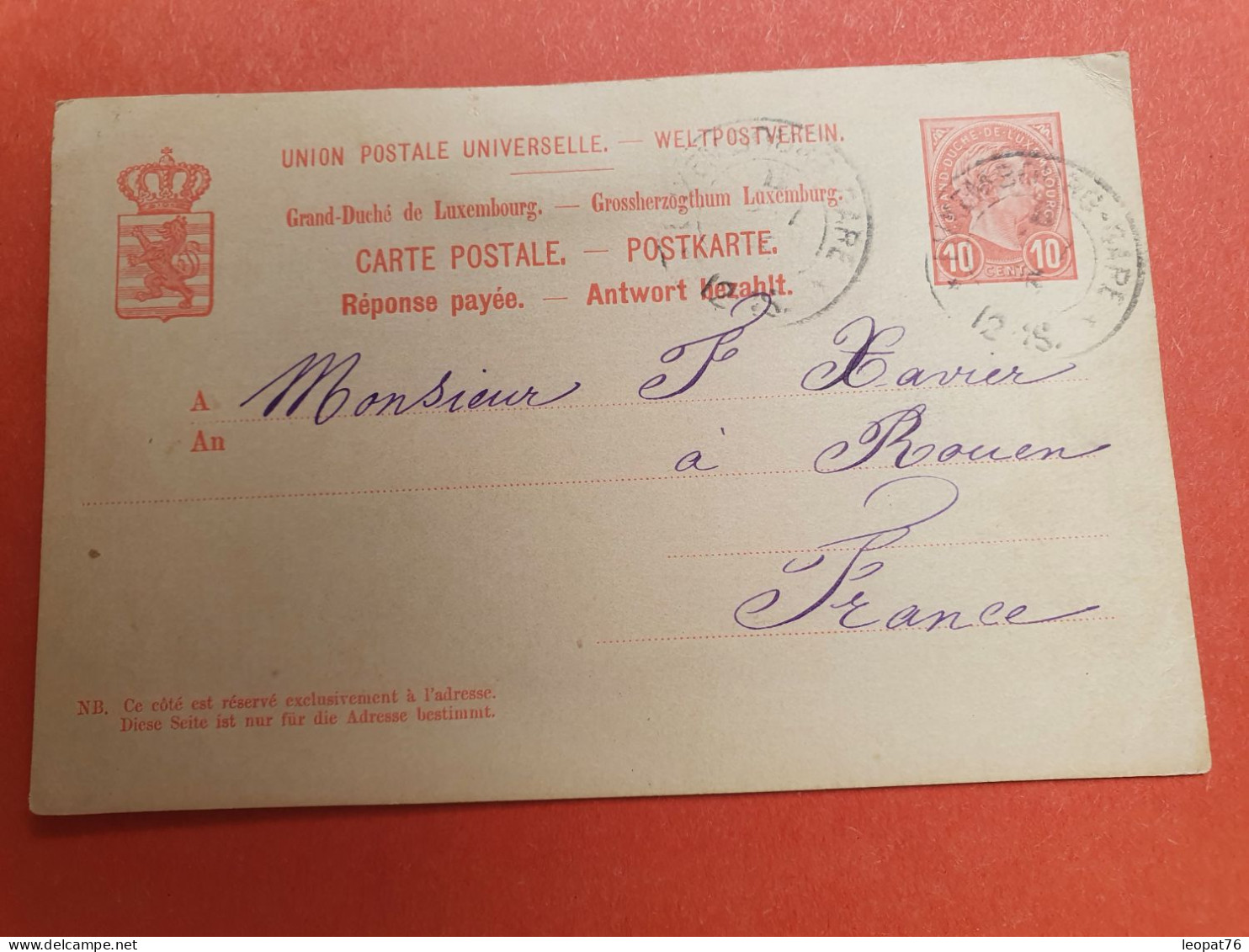 Luxembourg - Entier Postal De Luxembourg Pour Rouen En 1896 - Réf J 259 - Stamped Stationery