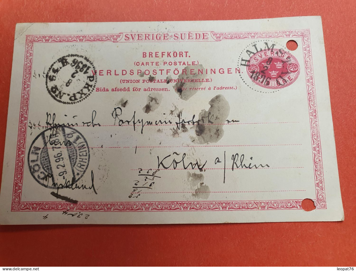 Suède - Entier Postal De Halmstad Pour Cöln En 1896 - Réf J 261 - Postal Stationery