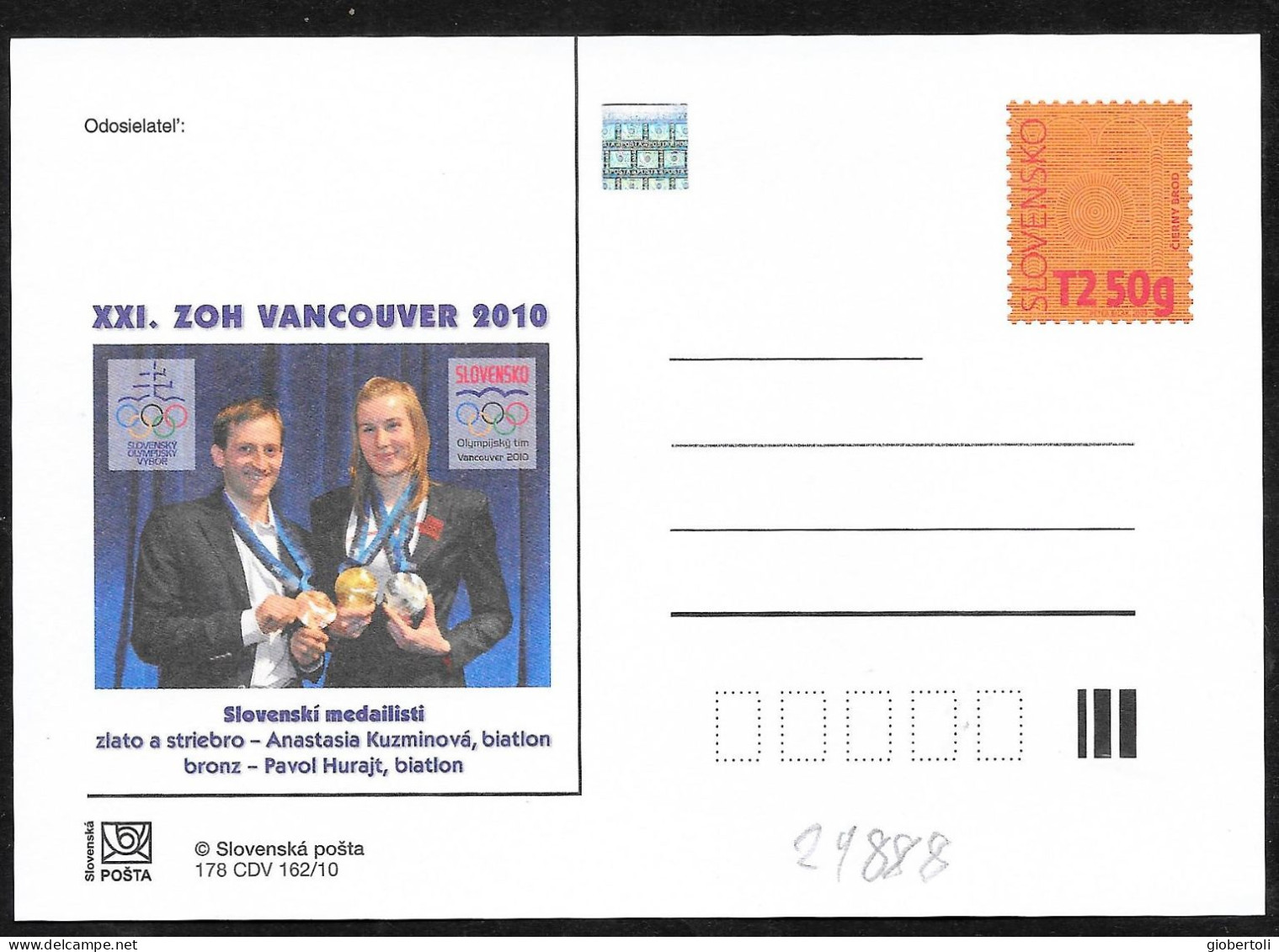 Slovacchia/Slovakia/Slovaquie: Intero, Stationery, Entier, Vincitori Di Medaglie, Medal Winners, Gagnants De Médailles - Hiver 2010: Vancouver