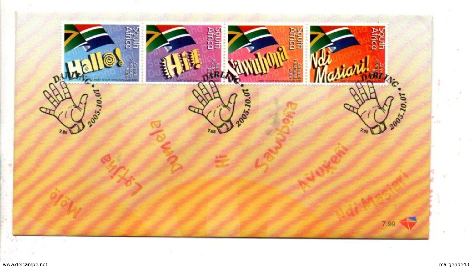 AFRIQUE DU SUD FDC 2005 TIMBRES MESSAGES - FDC