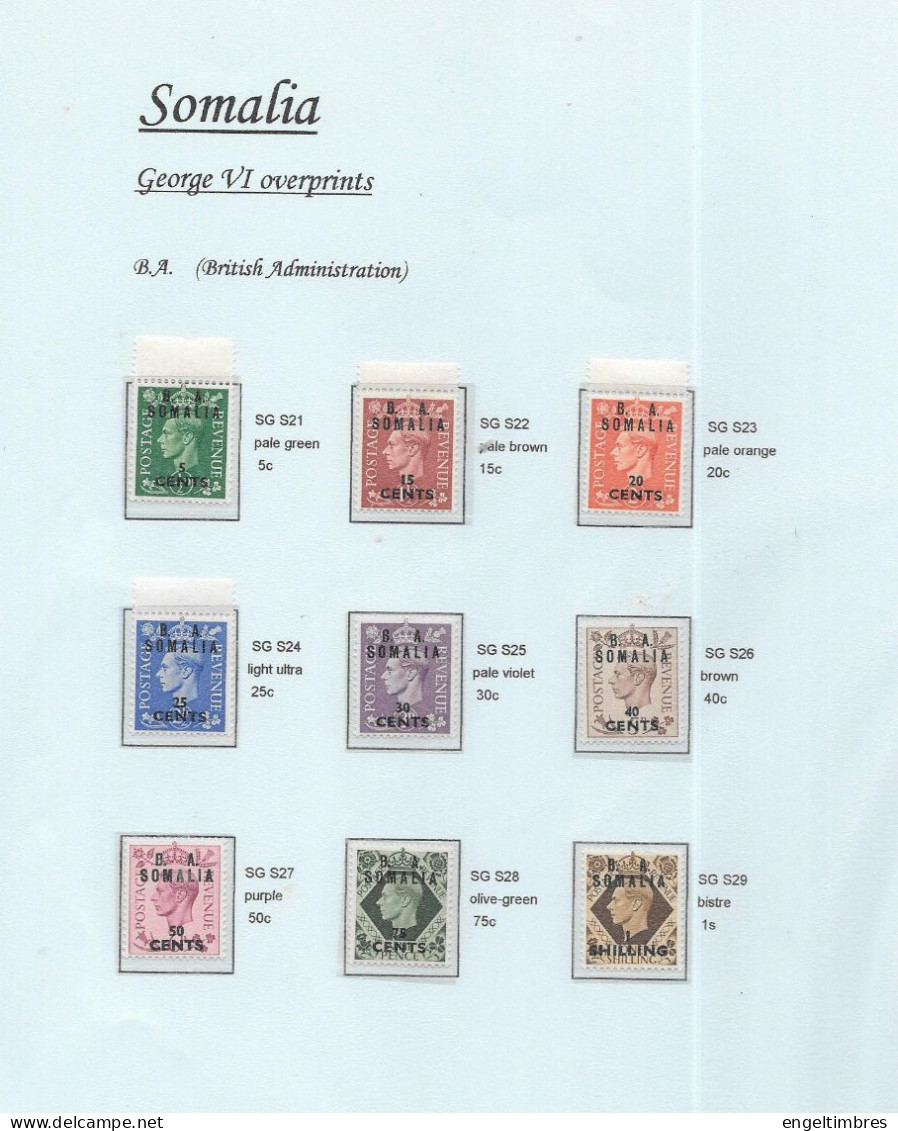 George Vl  Low Values (9) Overprinted     B   A   SOMALIA - Unused Stamps