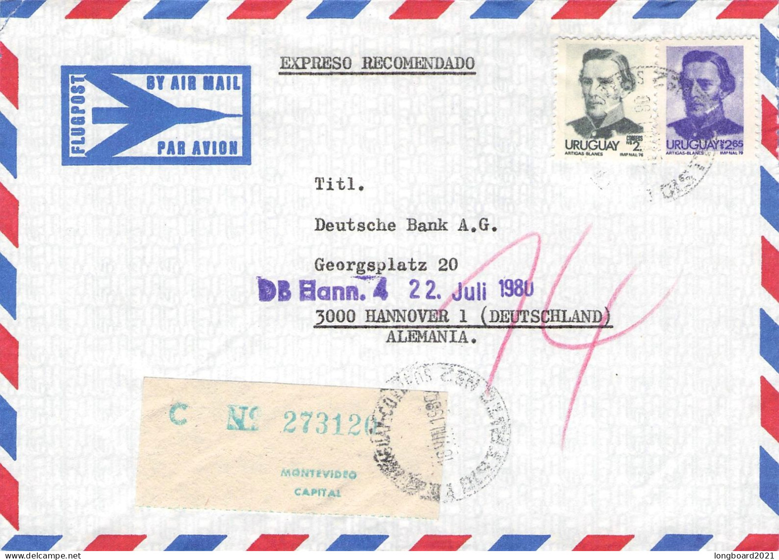 URUGUAY - AIRMAIL 1980 - HANNOVER/DE /*126 - Uruguay