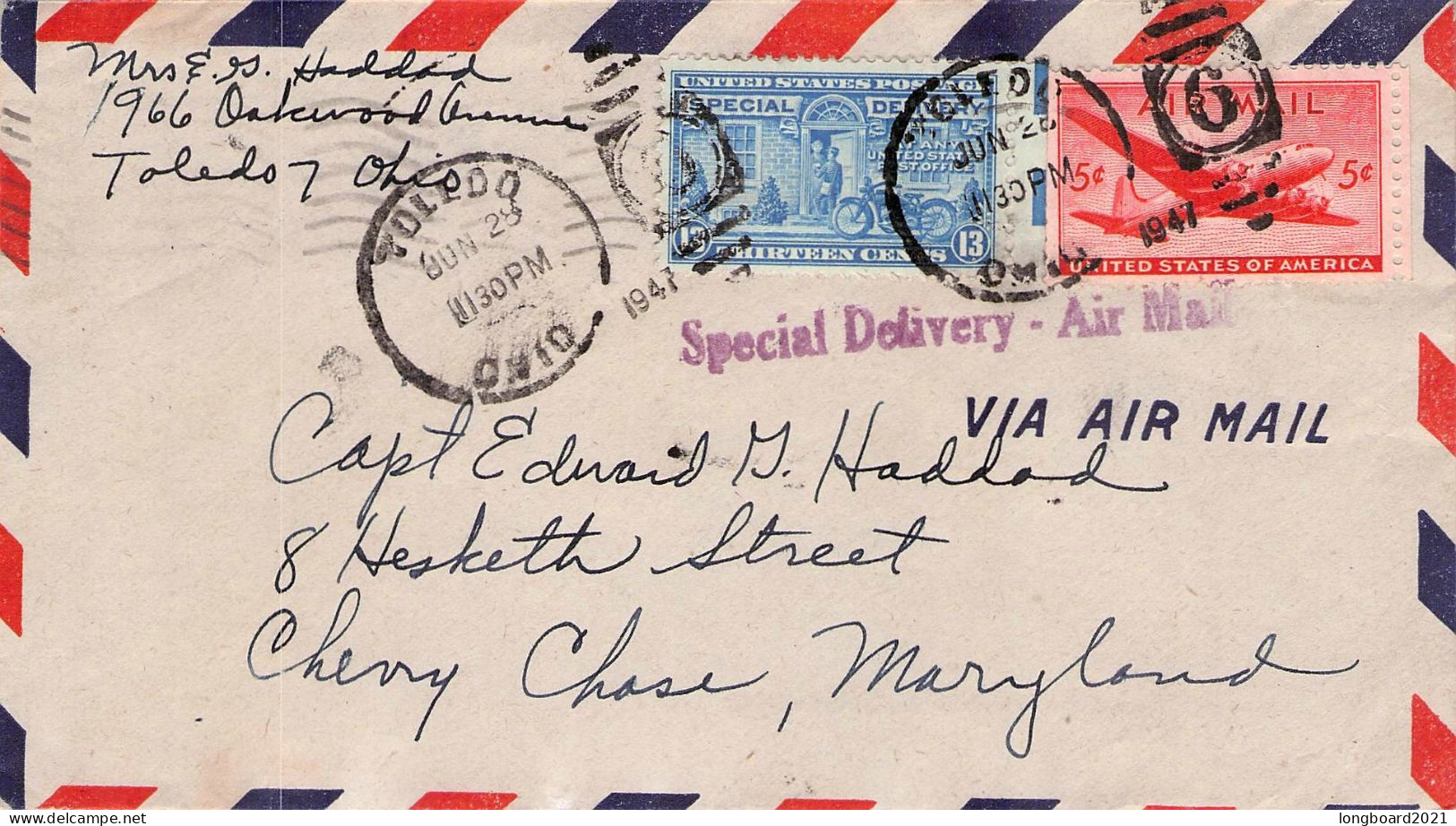 USA - SPECIAL DELIVERY 1947 TOLEDO/OH - MARYLAND /*130 - Covers & Documents