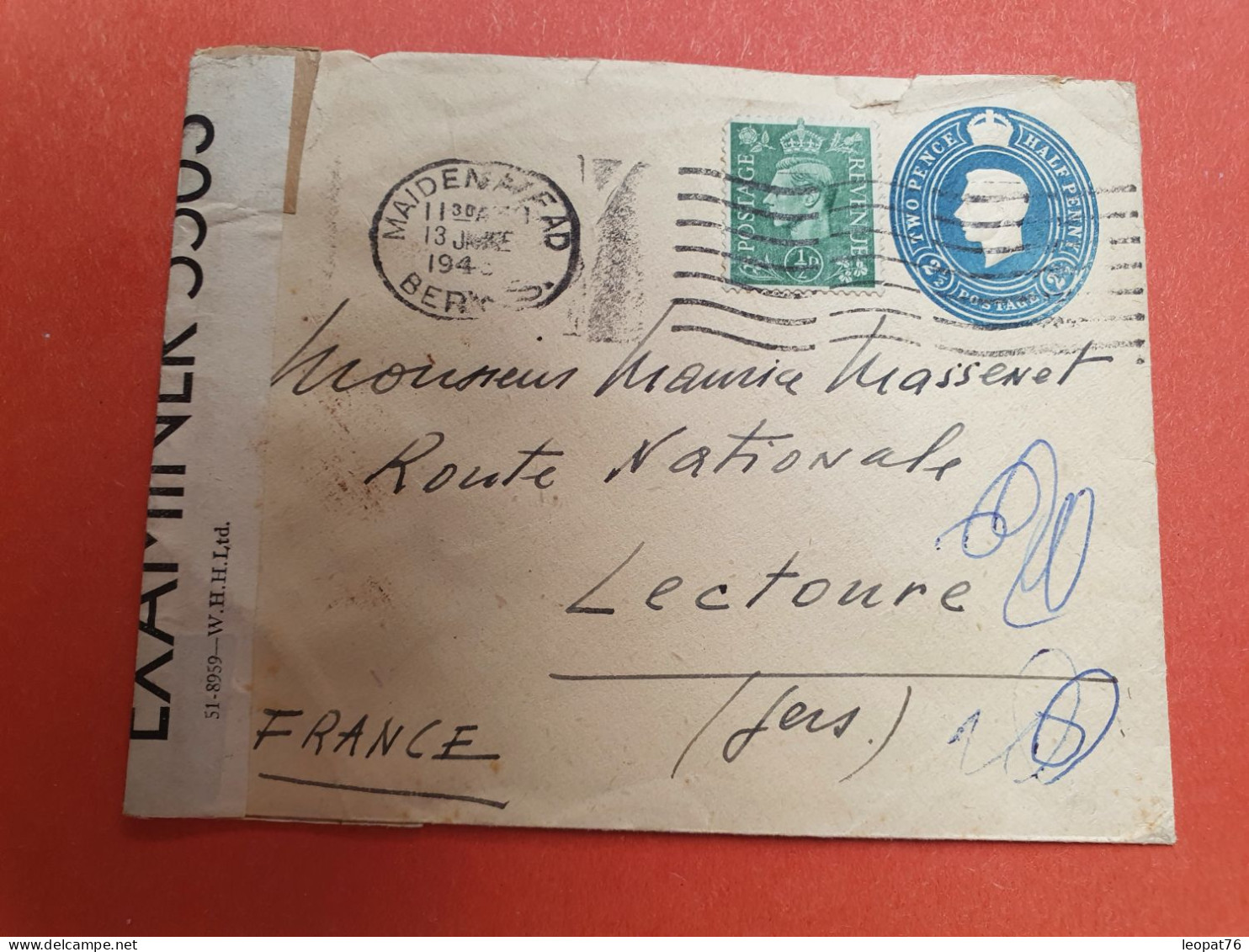 GB - Entier Postal + Complément De Maidenhead Pour La France En 194.. Avec Contrôle Postal - Réf J 280 - Material Postal