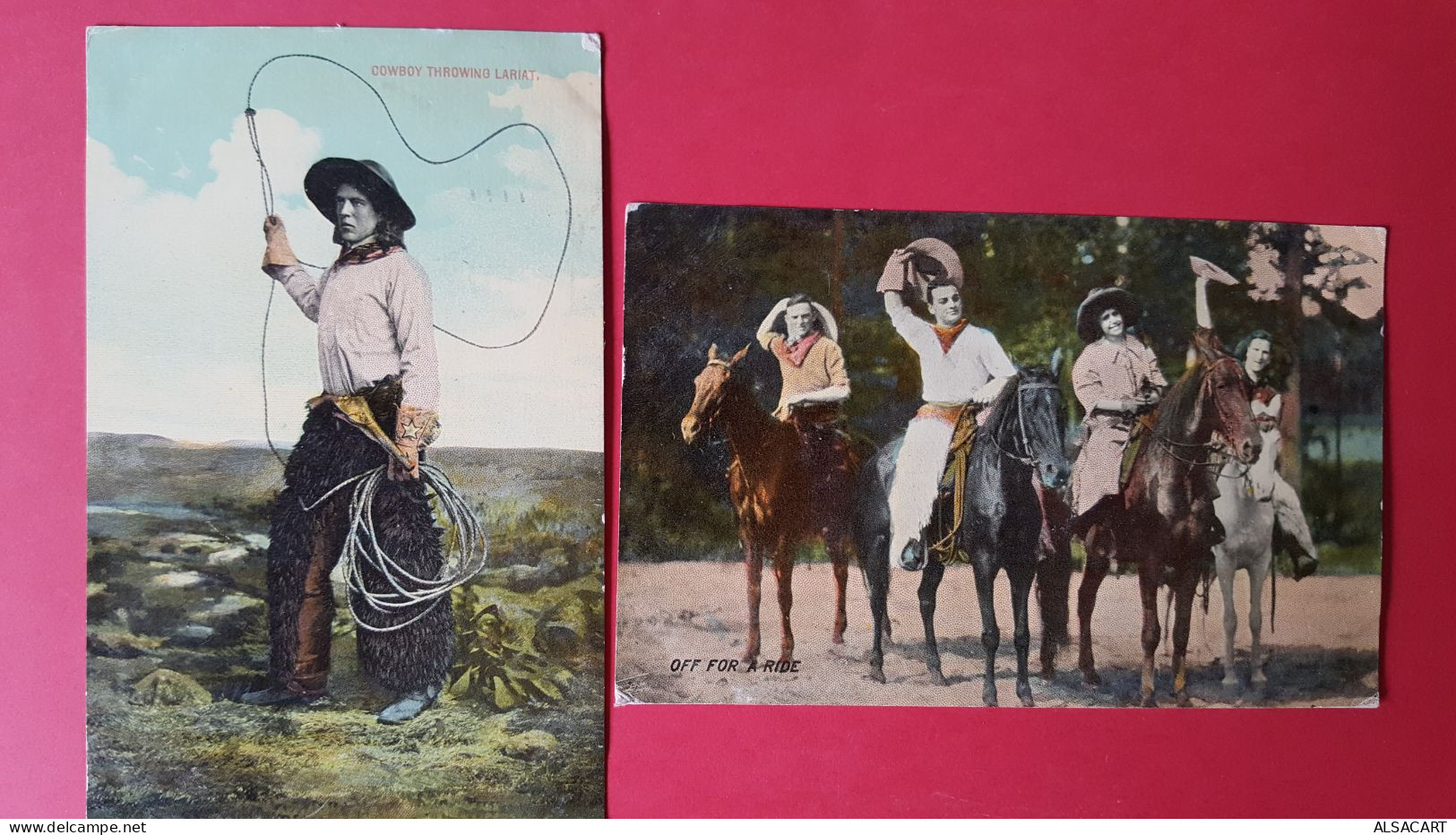 Cowboy Throwing Lariat , And Of For A Ride , 2 Cartes Circulées 1912 - Indios De América Del Norte