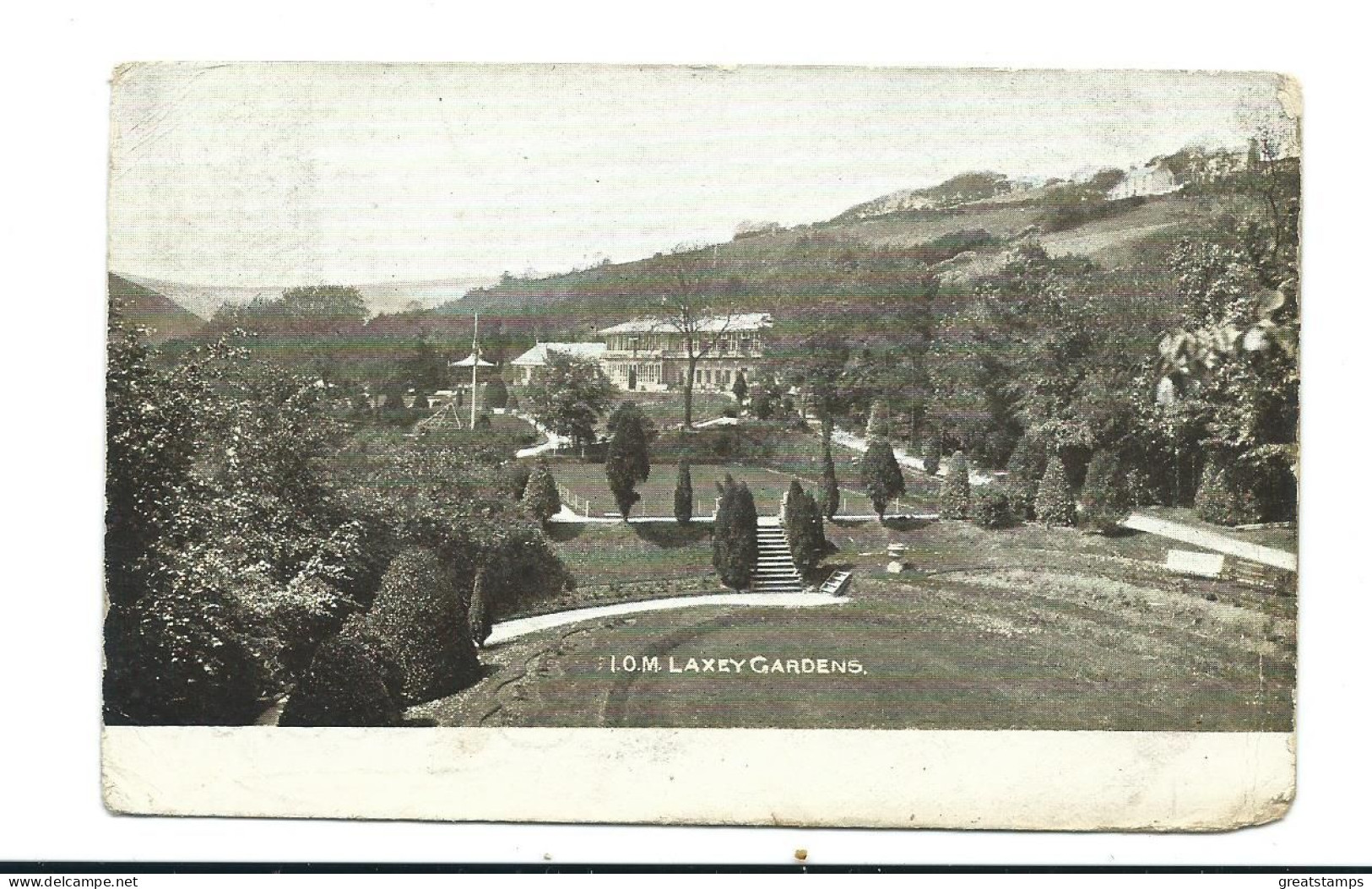 Isle Of Man     Postcard  Laxey Gardens Douglas Squared Circle Posted 1904 - Isle Of Man