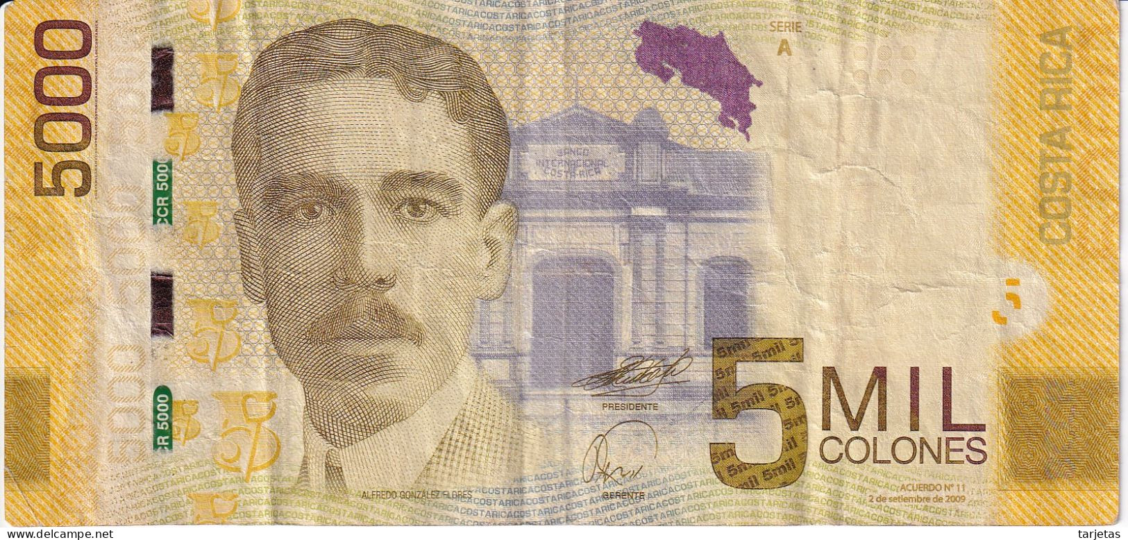 BILLETE DE COSTA RICA DE 5000 COLONES DEL AÑO 2009 (MONO-MONKEY)  (BANKNOTE) - Costa Rica