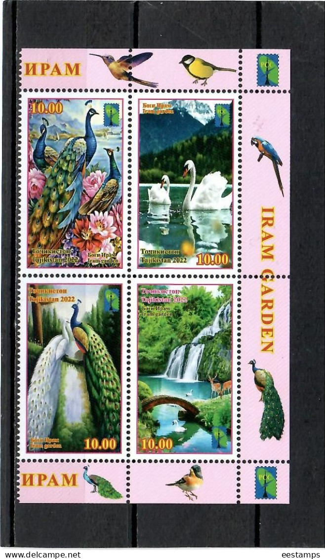 Tajikistan 2022 .  Iram Garden (RCC , Birds , Lake, Mountains, Waterfalls, Flowers, Bridges). 4v. - Tayikistán