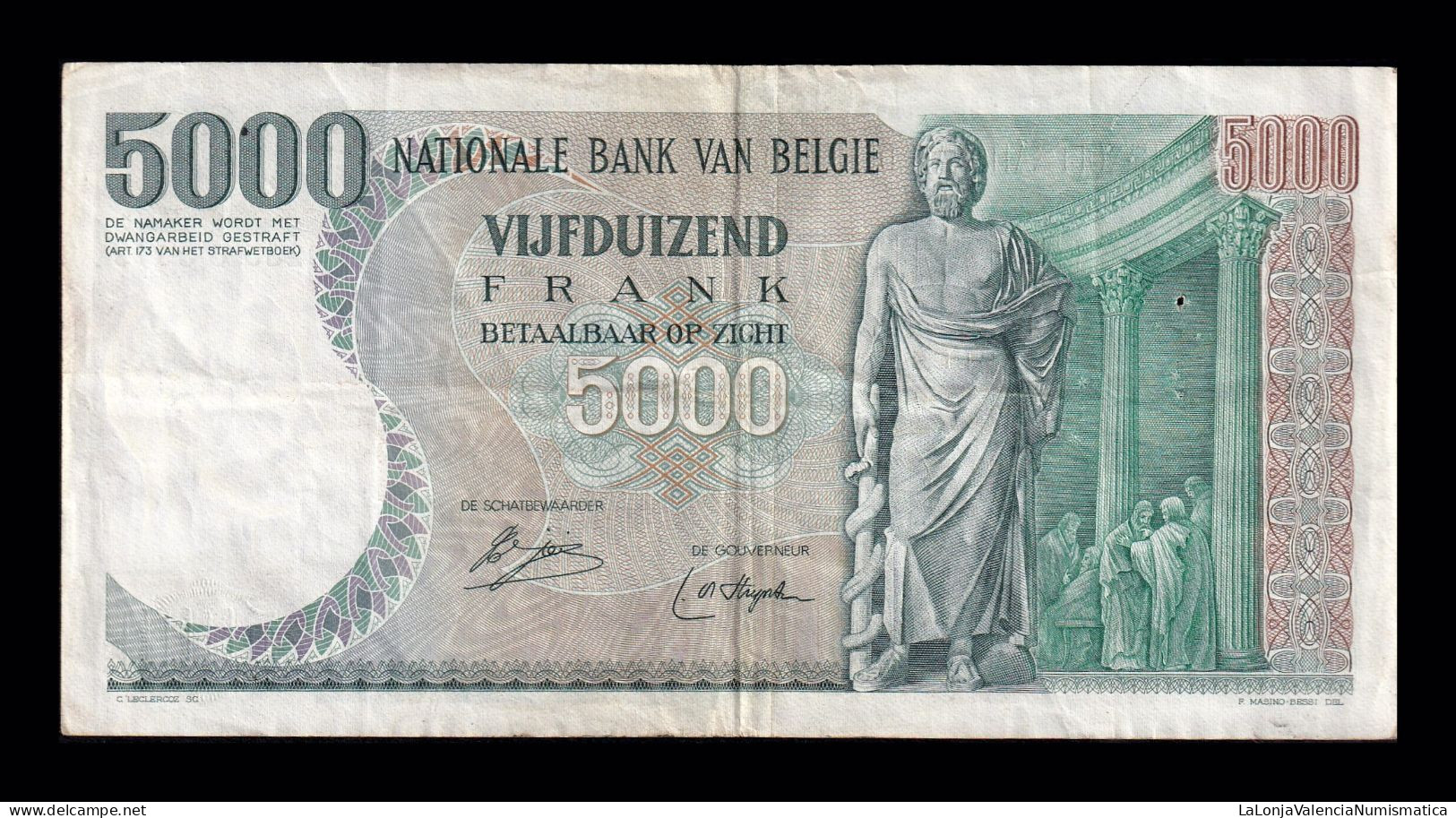 Bélgica Belgium 5000 Francs 1977 Pick 137d Bc/Mbc F/Vf - 5000 Franchi