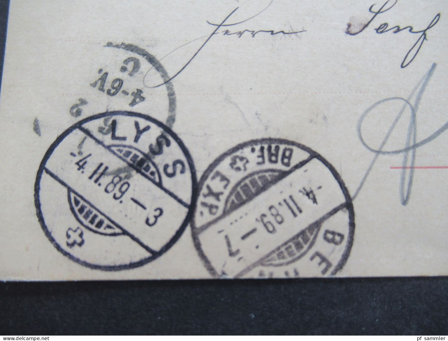 Schweiz 1889 Ganzsache Stempel Lyss über Bern Nach Leipzig Absender Stp. H. Wüterich Brennereicontroleur - Ganzsachen