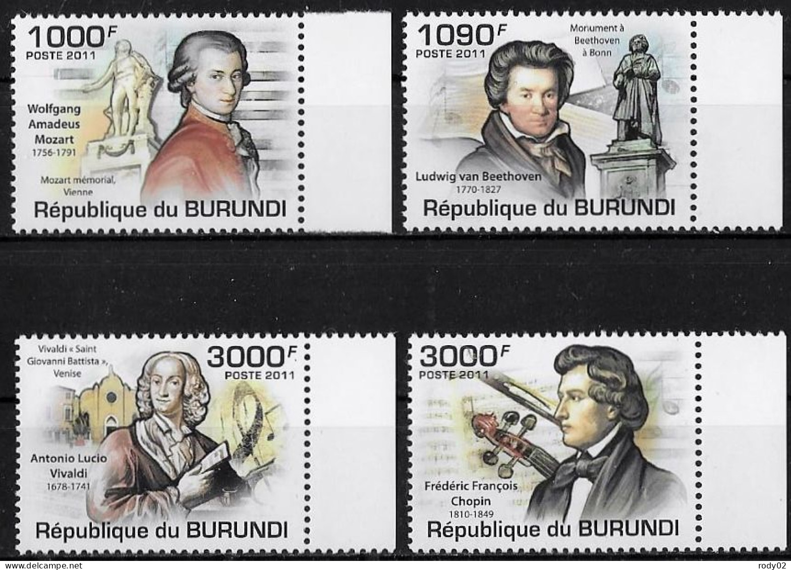 BURUNDI - MUSIQUE - COMPOSITEURS - N° 1273 A 1276 ET BF 169 - NEUF** MNH - Musique