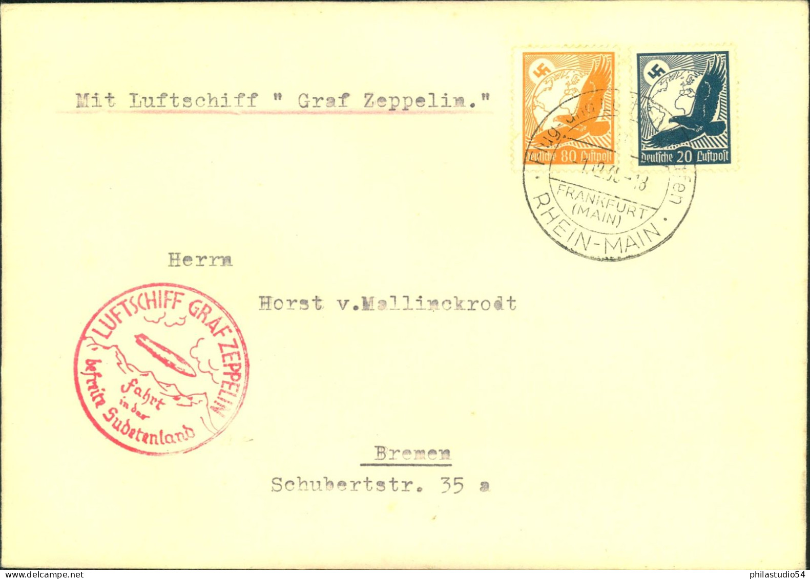 1938, Luftschiff "Graf Zeppelin (LZ 130) "Fahrt In Das Befreite Sudetenland" - Storia Postale