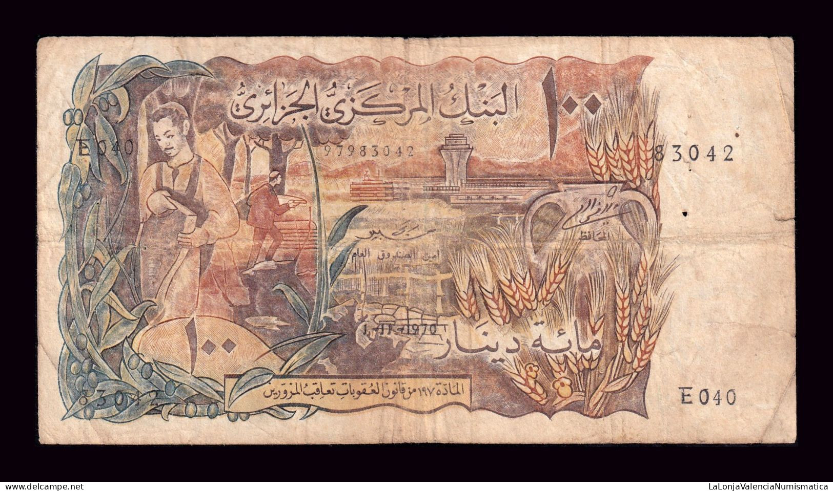 Argelia Algeria 100 Dinars 1970 Pick 128a Bc/+ F/+ - Algérie