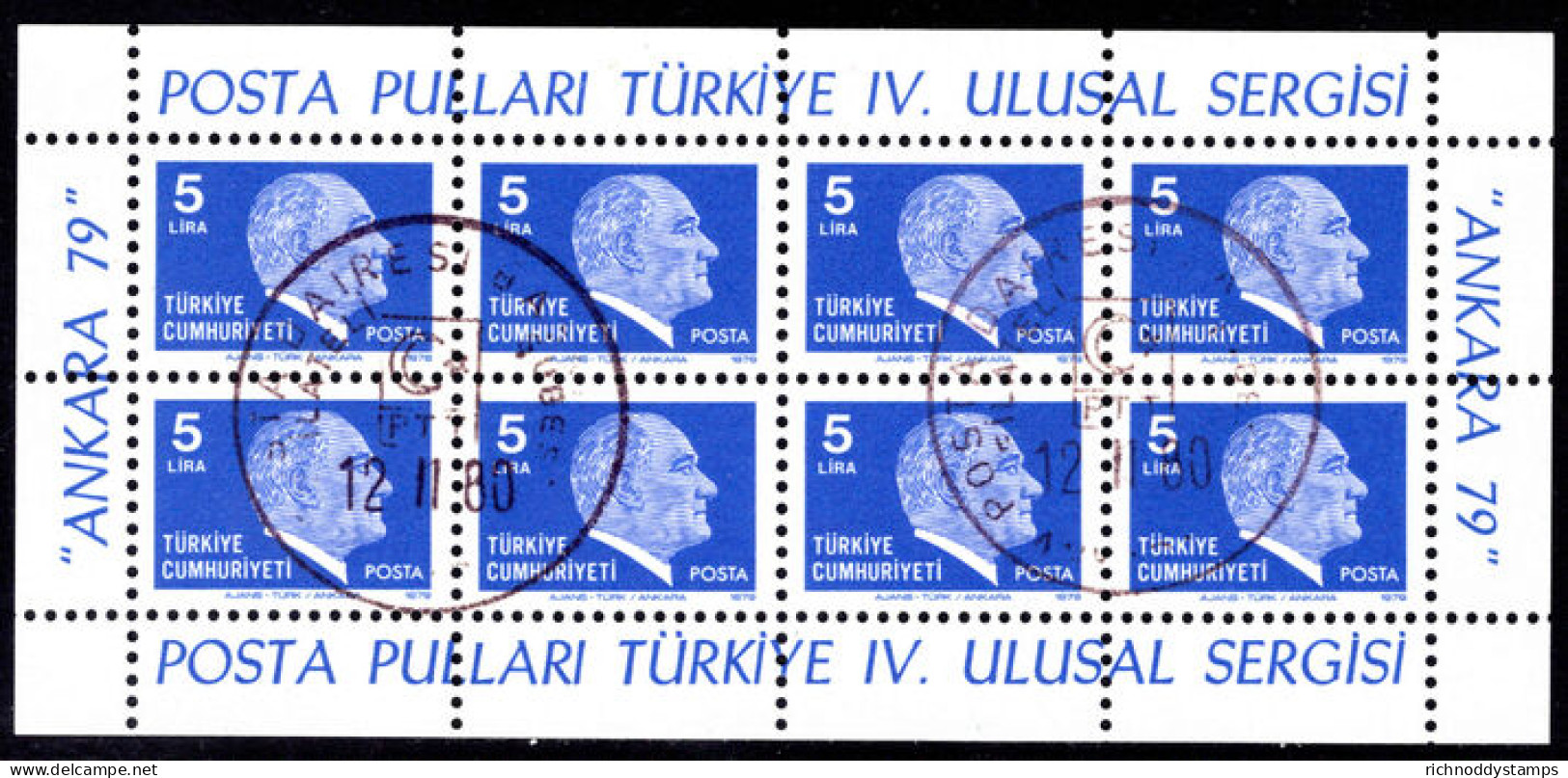 Turkey 1979 Ankara Stamp Exhibition Souvenir Sheet Fine Used. - Usati