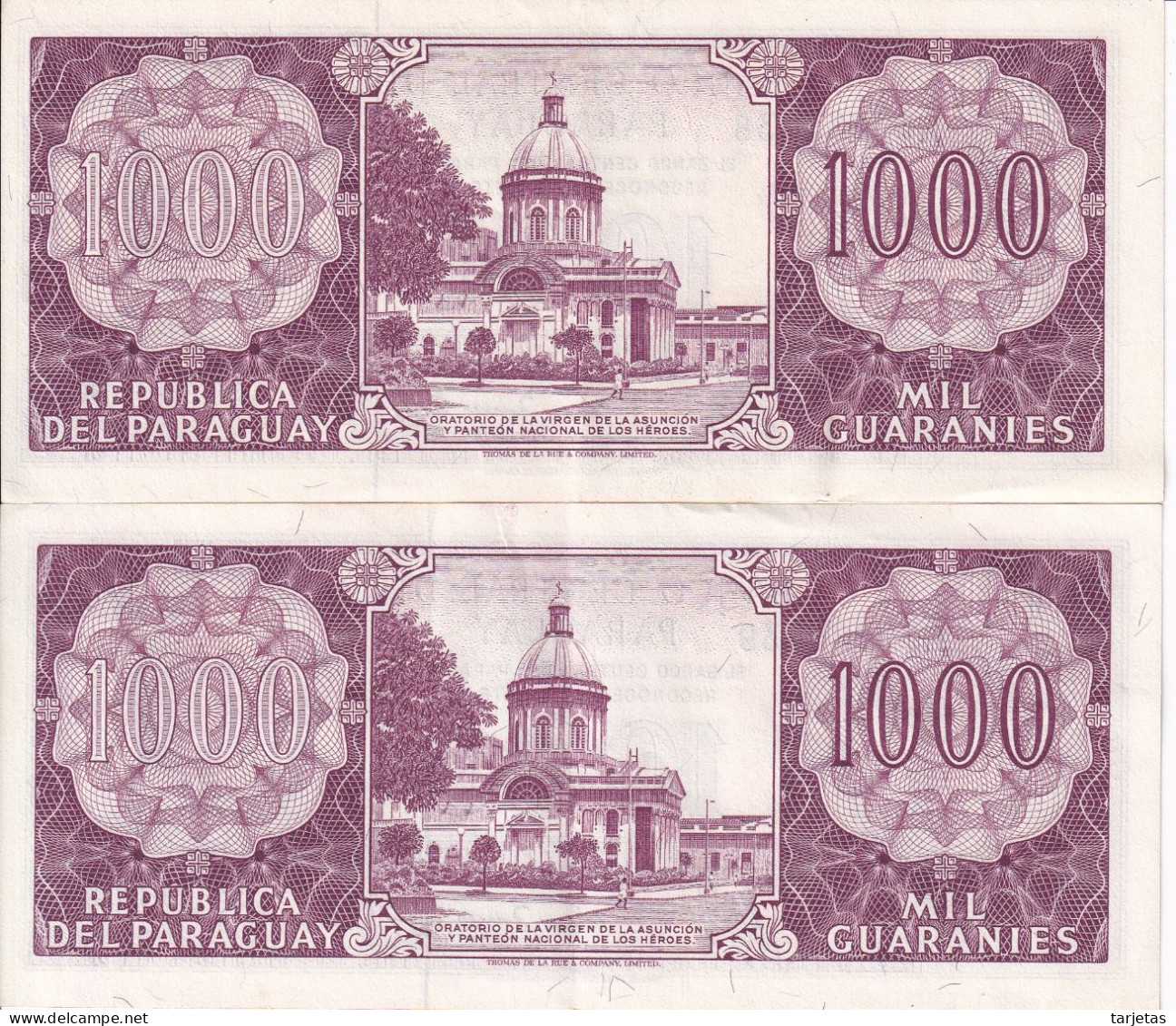 PAREJA CORRELATIVA DE PARAGUAY DE 1000 GUARANIES DEL AÑO 1952 EN CALIDAD EBC (XF) (BANK NOTE) - Paraguay