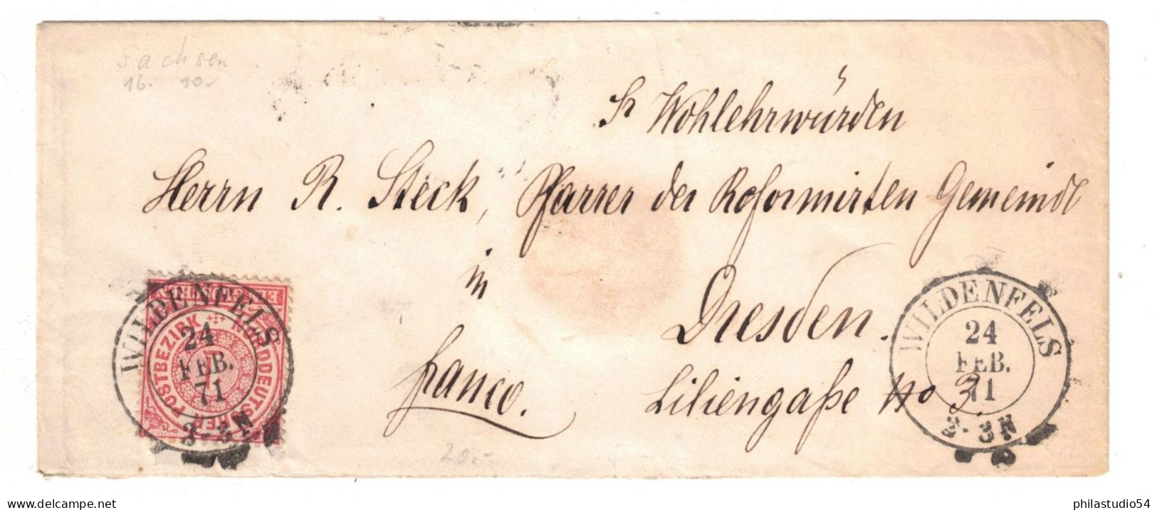 1871, "WILDENFELS", Besserer Nachverwendeter Sachsen Stempel Auf NDP Umschlag Nach Dresden - Saxe