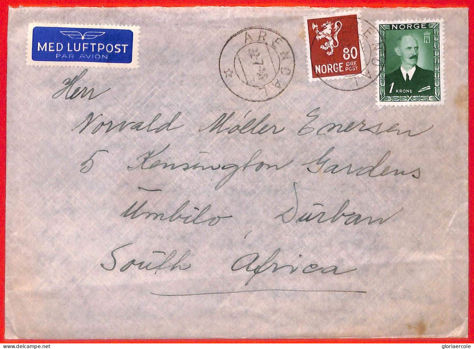 Aa1138 - NORWAY - Postal History -  AIRMAIL COVER To SOUTH AFRICA 1948 - Cartas & Documentos
