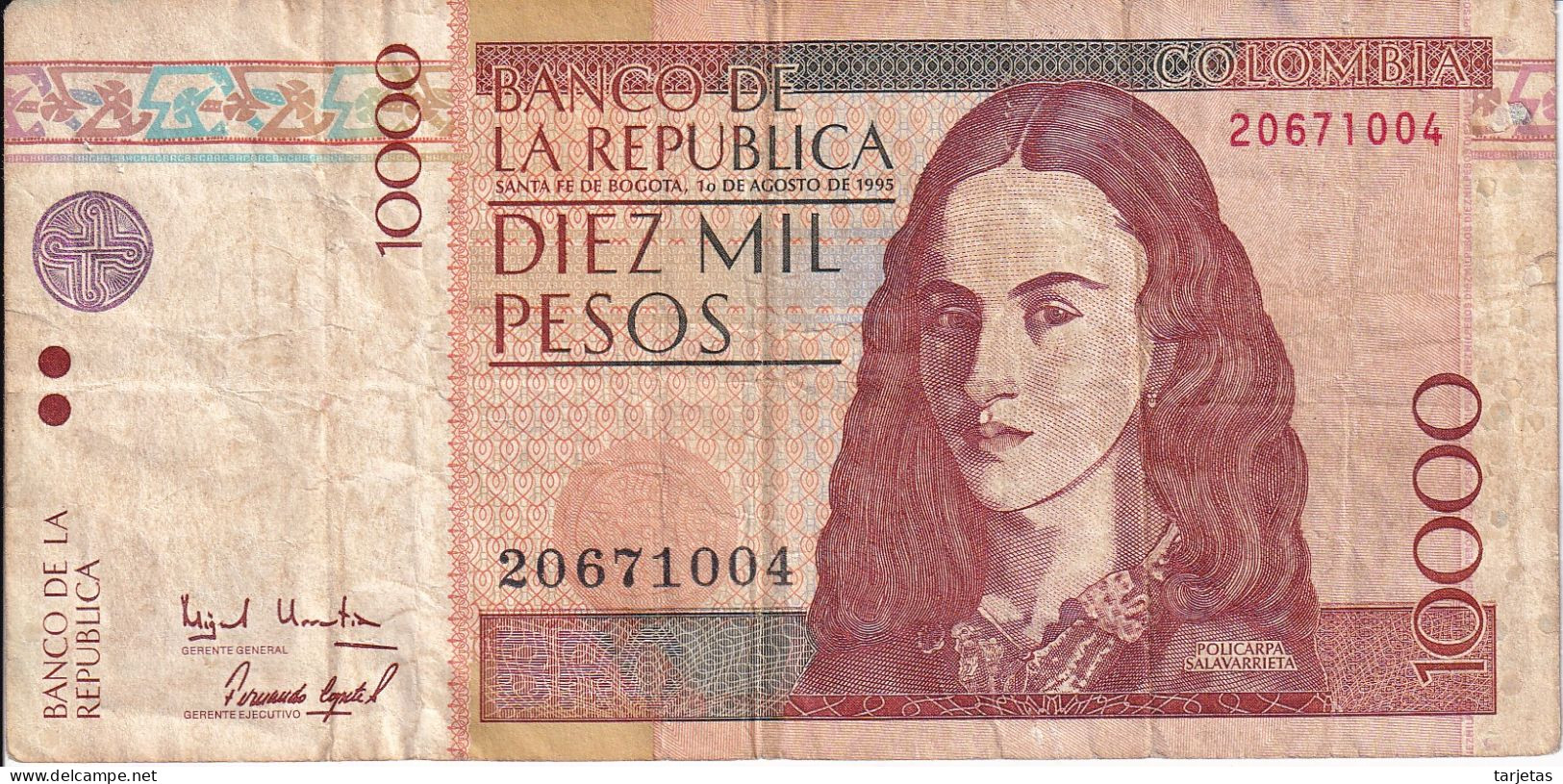 BILLETE DE COLOMBIA DE 10000 PESOS DEL AÑO 1995 (BANKNOTE) - Colombie