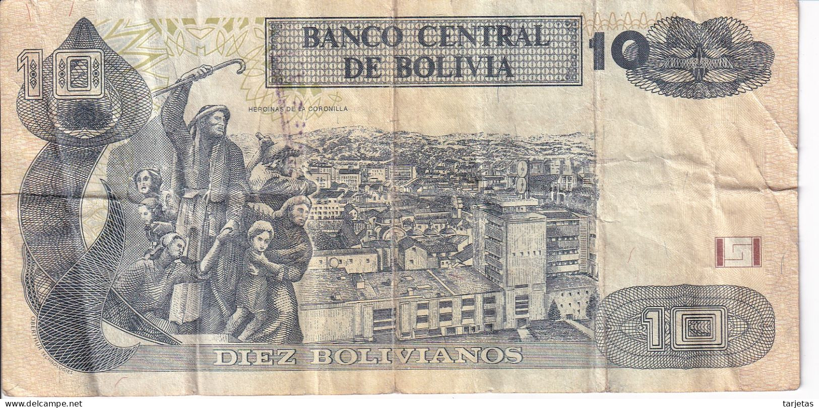 BILLETE DE BOLIVIA DE 10 BOLIVIANOS DEL AÑO 1986 (BANKNOTE) - Bolivie