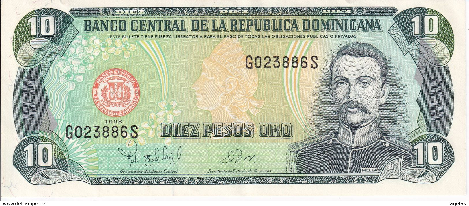 BILLETE DE LA REPUBLICA DOMINICANA DE 10 PESOS ORO DEL AÑO 1998 EN CALIDAD EBC (XF)  (BANKNOTE) - Dominikanische Rep.