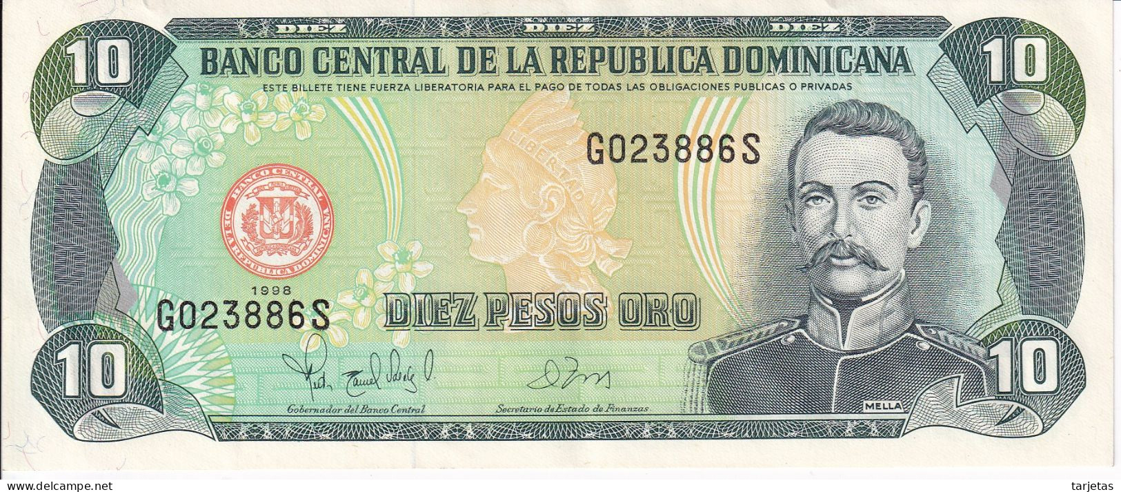 BILLETE DE LA REPUBLICA DOMINICANA DE 10 PESOS ORO DEL AÑO 1998 EN CALIDAD EBC (XF)  (BANKNOTE) - Dominicaine