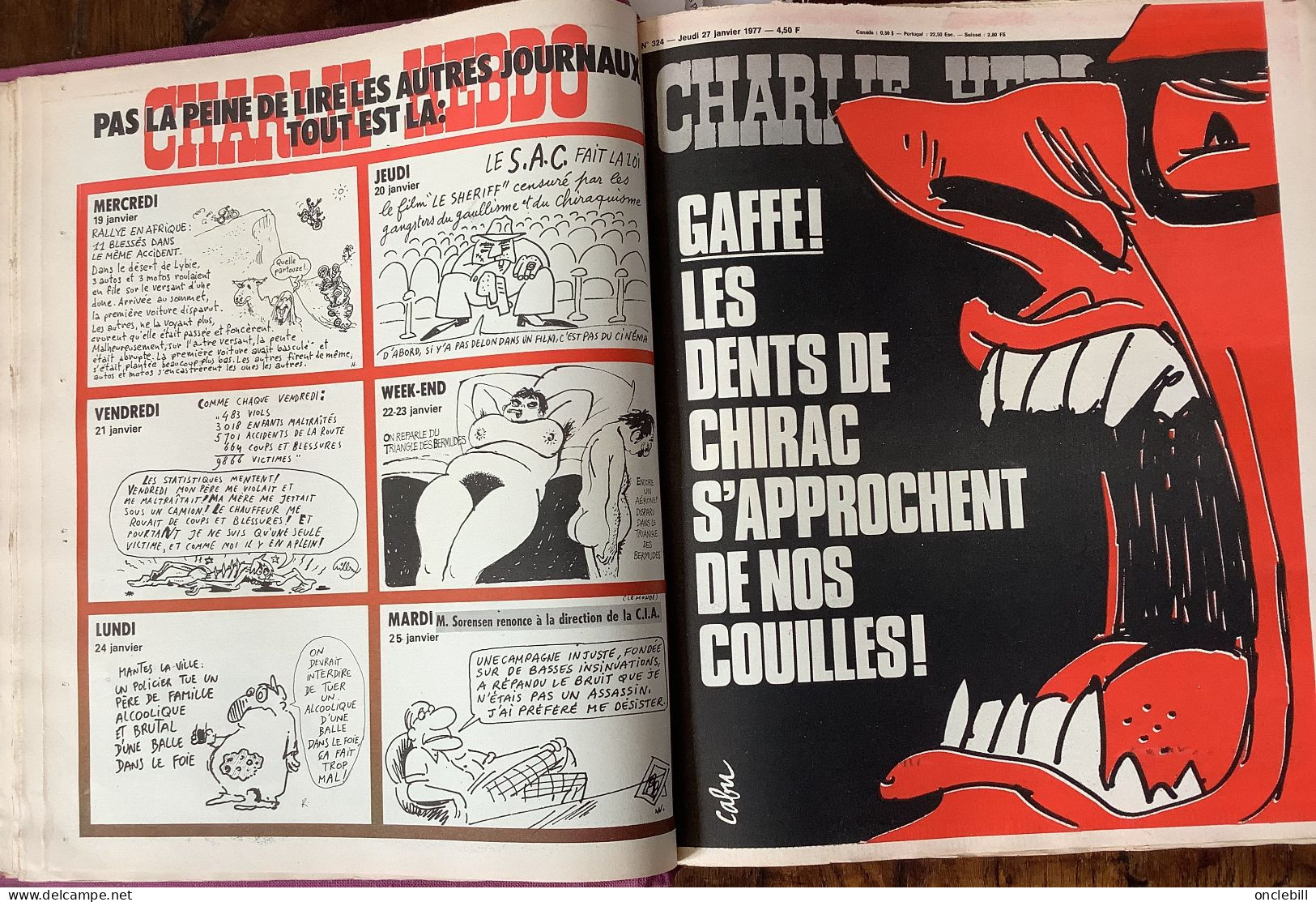 CHARLIE HEBDO Reliure éditeur Année 1977 Complète N°321 à 372 Parfait état LIVRAISON OFFERTE - Humor